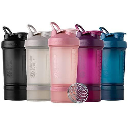 BlenderBottle Shaker Bottle with Pill Organizer and Storage for Protein Powder, Classic V2 ProStak System, 22-Ounce, Plum