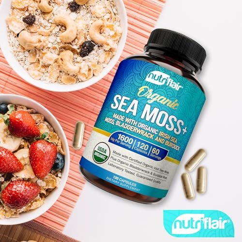 NutriFlair Organic Sea Moss 1600mg, 120 Capsules Plus Bladderwrack & Burdock - Prebiotic Super Food - Immune System & Digestive Health - Thyroid, Healthy Skin, Keto Detox, Gut - görsel 11