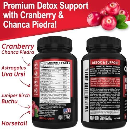 Kidney Cleanse Detox Support Supplement - Natural Cranberry, Juniper Berries, Buchu & Uva Ursi Extract to Support Kidneys, Bladder & Urinary Tract Health Supplements - Herbal Renal Blend Formula Pills - görsel 2