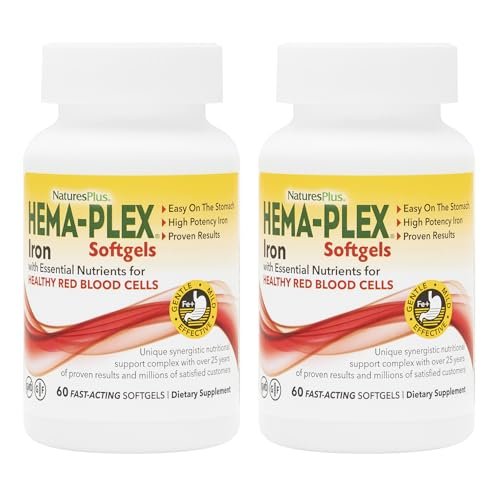 NaturesPlus Hema-Plex Iron - 60 Fast-Acting Softgels - 2 Pack - 85 mg Iron + Vitamin C & Bioflavonoids for Healthy Red Blood Cells - Vegan, Gluten Free - 40 Total Servings - görsel 2