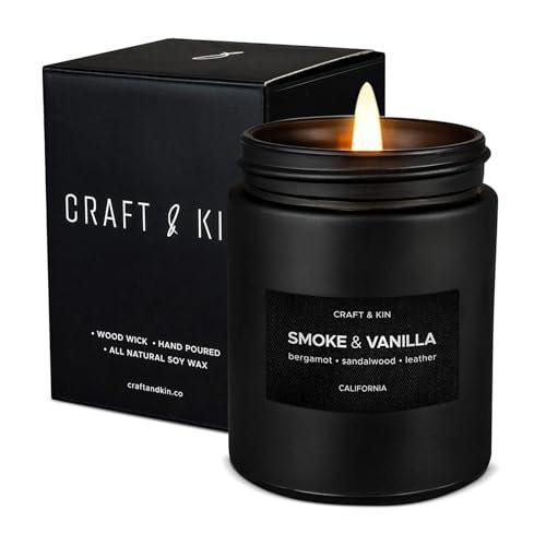 Craft & Kin Premium Smoke & Vanilla Candle | Black Scented Candles for Men | Long Lasting with 45 Hour Burn Time, 7.6oz | Soy Candle | Aromatherapy at Home | Gifts for Men - görsel 11