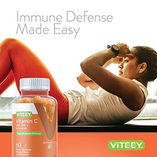 Viteey Vitamin C Gummies for Adults & Teens with Zinc & Echinacea - Immune Support Gummies - Vegan, Gelatin Free, Gluten Free, GMO Free - Tasty Vitamin C Chewable Orange Flavored Gummy - görsel 4