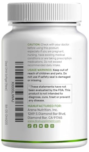 DHA Supplements | 240 Softgels, Burpless, Lemon Flavor, DHA 1000mg + EPA 500mg, Wild Caught Fish, Rich in Omega-3s, Mercury Free, Non-GMO, Support Brain Heart & Joint Health