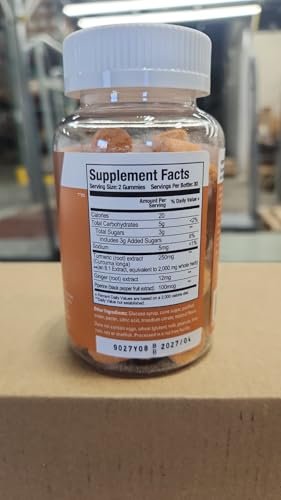 Viteey Turmeric Gummies with Turmeric Curcumin, Ginger & Black Pepper Extract - Immune Support, Healthy Skin, and Joint Health - Vegan, Gelatin Free, GMO Free - Tasty Chewable Peach Flavored-60 Count - görsel 3