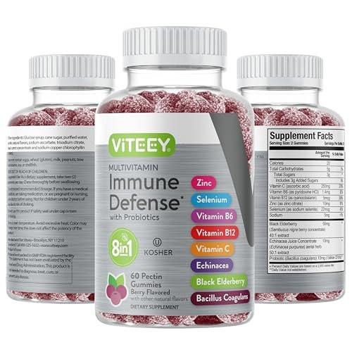 Viteey Multivitamin Gummies 8 in 1 Immune Support Supplement with Probiotics - Immune Boosters for Adults & Teens - Vegan, Gelatin Free, GMO Free - Chewable Berry Flavored Pectin Immune Defense - görsel 4