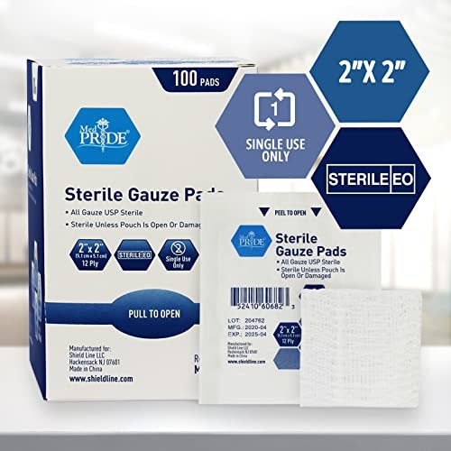 MED PRIDE Sterile Nonstick Gauze Dressing Pads, 12-Ply Cotton, Highly Absorbent, Individually Wrapped for Wound Care and First Aid (2x2 Inch (Pack of 100)) - görsel 9