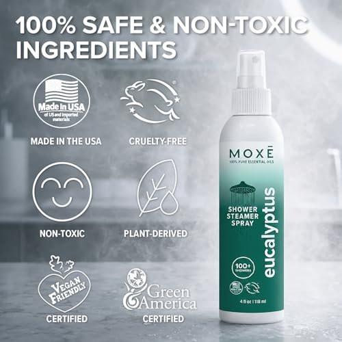 MOXĒ Eucalyptus Oil Shower Mist, Spa Steam Spray, Certified Natural 100% Essential Oils, Made in USA, Aromatherapy, Sinus Congestion Relief, Tension Relief, 4 Ounces - görsel 3