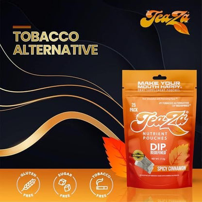 TeaZa Energy Pouches Smokeless Tobacco Alternative Snuff Healthy Dip Pouches with Extra Kick of Spice, Spicy Cinnamon (2 Pack) Tobacco Free Nicotine Free Dip Chewing Alternative Tobacco