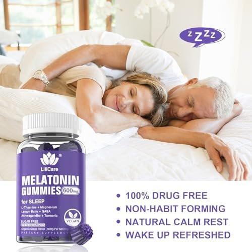 Melatonin Gummies 10mg 20mg for Adults Sugar Free, Extra Strength w/ L-Theanine, Ashwagandha, Magnesium, Turmeric, GABA, Lemon Balm and Chamomile for Healthy Circadian Rhythm, Vegan Grape Flavor, 60ct - görsel 9