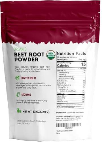 Kate Naturals Organic Beet Root Powder for Smoothies, Baking & Juice. Raw Beetroot Superfood & Natural Red Food Coloring (12oz, Non-GMO, Earthy Flavor) - görsel 1