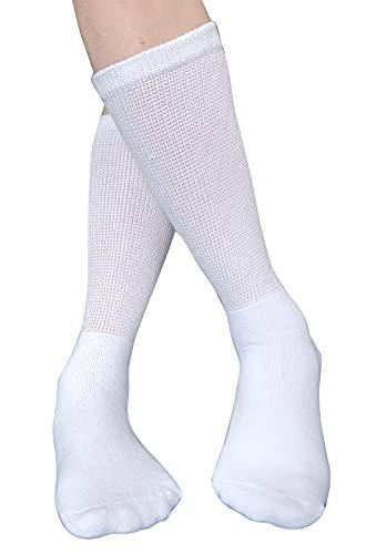 SYOLLAVE Men Diabetic Socks Extra Width Non Binding Crew Sock Cushioned Moisture Wicking Socks for Diabetes Edema Thick Ankle 3 Pairs (A-White (3 Pairs)) - görsel 1