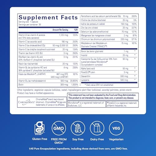 Pure Encapsulations O.N.E. Multivitamin - Once Daily Multivitamin with Antioxidant Complex Metafolin, CoQ10, and Lutein to Support Vision, Cognitive Function, and Cellular Health* - 30 Capsules - görsel 4