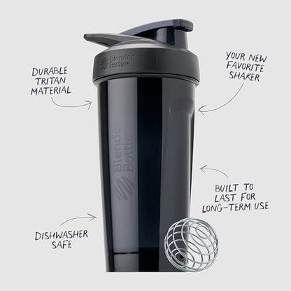 BlenderBottle Sport Shaker Bottle with Wire Whisk, 24-Ounce, Black – Protein Shakes & Hydration for Athletes & Fitness Enthusiasts, Easy Mixing, Durable & Lightweight, Lockable Lid