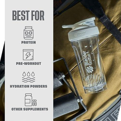 BlenderBottle Sport Shaker Bottle with Wire Whisk, 24-Ounce, White – Perfect for Protein Shakes & Hydration, Easy Mixing, Durable & Lightweight