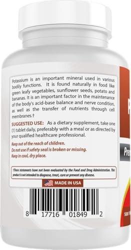 Best Naturals Potassium Citrate 99mg 500 Tablets - 3rd Party Lab Tested