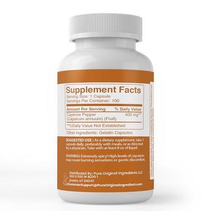 Pure Original Ingredients Cayenne Pepper (100 Capsules) - Always Pure, No Additives or Fillers, Lab Verified
