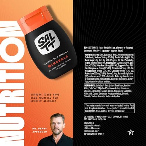 SALTT - Minerals (2 oz) - Trace Mineral Drops - Sodium, Potassium, Magnesium, Zinc, Copper - Ultra Low Carb - Zero Sugar, Vegan, Gluten Free, Non GMO - Daily Electrolytes - Travel Size - By Keto Chow - görsel 13