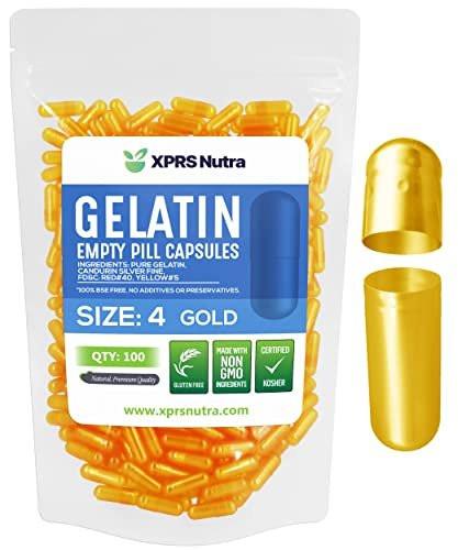 XPRS Nutra Size 4 Empty Capsules - 100 Count Small Empty Gelatin Capsules - Pills DIY Capsule Filling - Fillable Pure Bovine Pill Gel Caps for Do-It-Yourself Supplements (Gold) - görsel 2