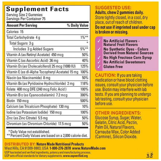 Nature Made Multivitamin For Women, Womens Gummy Multivitamins for Daily Nutritional Support, 150 Multi Vitamin Gummies, 75 Day Supply