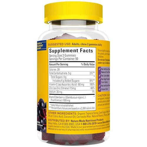 Nature Made Elderberry Gummies with Vitamin C and Zinc, Dietary Supplement for Immune Support, 100 Gummies, 50-Day Supply - görsel 8