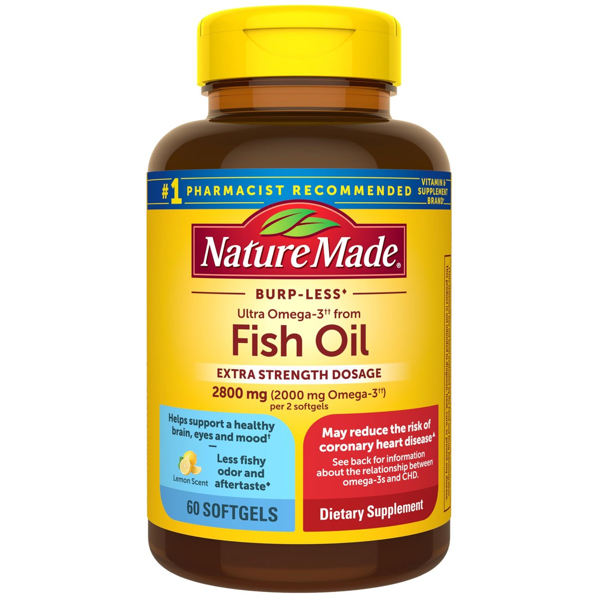 Nature Made Extra Strength Omega 3 Fish Oil Supplements, 2800mg, Fish Oil Omega 3 Supplements as Ethyl Esters for Healthy Heart, Brain, Eyes, Mood Support, 60 Softgels, 30 Day Supply - görsel 2