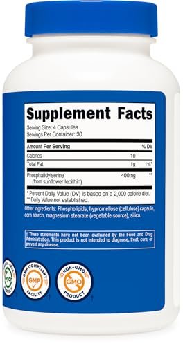 Nutricost Phosphatidylserine 400mg, 120 Capsules - Soy Free, 30 Servings, Vegetarian Friendly, Non-GMO, Gluten Free - görsel 8