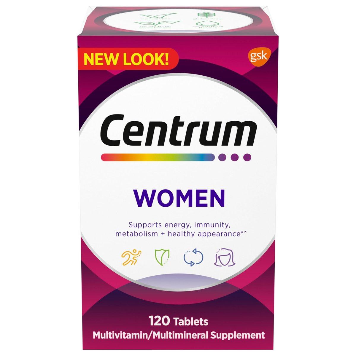 Centrum Multivitamin for Women, Multivitamin/Multimineral Supplement with Iron, Vitamin D3, B Vitamins and Antioxidant Vitamins C and E, Gluten Free, Non-GMO Ingredients - 120 Count - görsel 1