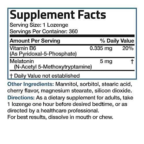 Bronson Melatonin 5mg Fast Dissolve Cherry Flavor Tablets with Vitamin B6 - Nighttime Sleep Aid - Promotes Relaxation, 360 Vegetarian Chewable Lozenges - görsel 2
