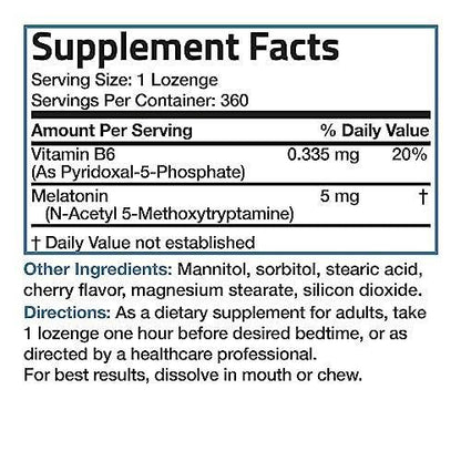 Bronson Melatonin 5mg Fast Dissolve Cherry Flavor Tablets with Vitamin B6 - Nighttime Sleep Aid - Promotes Relaxation, 360 Vegetarian Chewable Lozenges