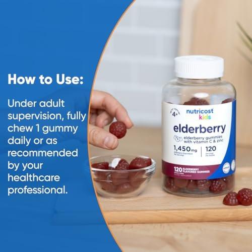 Nutricost Kids Elderberry Gummies (50mg) with Zinc & Vitamin C 120 Gummies - Gluten Free, No Corn Syrup - görsel 5