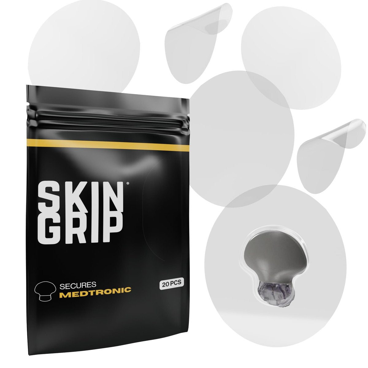 Skin Grip CGM Sensor Patches Compatible with Medtronic Guardian (20-Pack), Waterproof & Sweatproof for 10-14 Days, Pre-Cut Adhesive Tape, Continuous Glucose Monitor Patch, Clear - görsel 1
