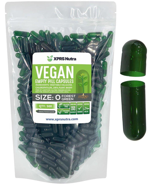 XPRS Nutra Size 0 Empty Capsules - 500 Count Empty Vegan Capsules - Vegetarian Pills - DIY Vegetable Capsule Filling - Veggie Pill Caps for Do-It-Yourself Supplements (Forest Green)
