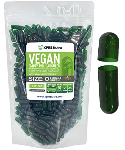 XPRS Nutra Size 0 Empty Capsules - 500 Count Empty Vegan Capsules - Vegetarian Pills - DIY Vegetable Capsule Filling - Veggie Pill Caps for Do-It-Yourself Supplements (Forest Green) - görsel 2