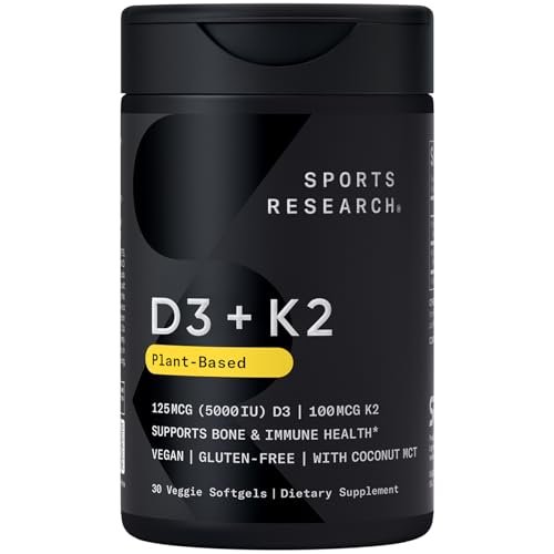 Sports Research® Vitamin D3 + K2 w/Coconut Oil - Vegan Vitamin D 5000iu (125mcg) & Mk7 Vitamin K 100mcg for Bone & Immune Support - Vegan Certified · Non-GMO · Soy Free - 30 Softgels - görsel 2