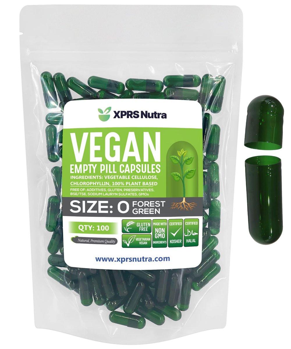XPRS Nutra Size 0 Empty Capsules - 100 Count Empty Vegan Capsules - Vegetarian Pills - DIY Vegetable Capsule Filling - Veggie Pill Caps for Do-It-Yourself Supplements (Forest Green) - görsel 1