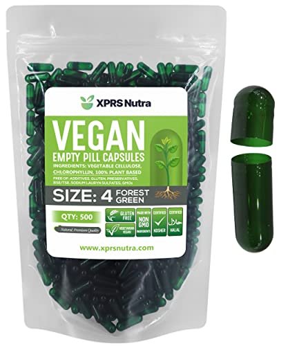 XPRS Nutra Size 4 Empty Capsules - 500 Count Small Empty Vegan Capsules - DIY Vegetable Capsule Filling - Fillable Do-It-Yourself Veggie Pill Caps for Supplements (Forest Green) - görsel 2