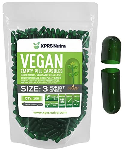 XPRS Nutra Size 3 Empty Capsules - 100 Count Empty Vegan - Vegetarian Empty Pill Capsules - DIY Vegetable Capsule Filling - Veggie Pill Caps (Forest Green) - görsel 2