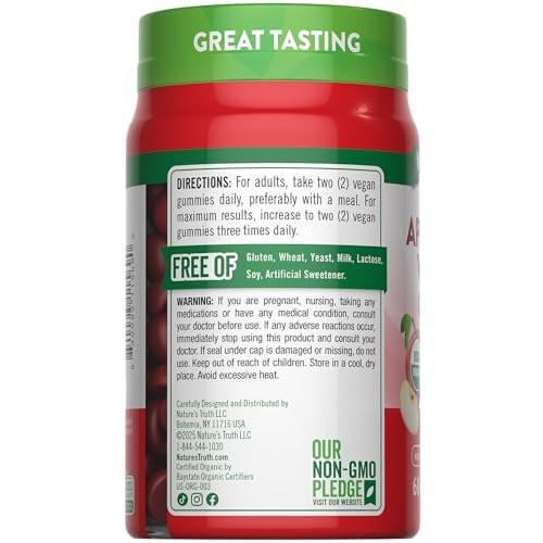 Nature's Truth Organic Apple Cider Vinegar Gummies | 60 Count | Vegan, Gluten Free & Non-GMO Supplement | USDA Organic | Apple Flavor - görsel 10
