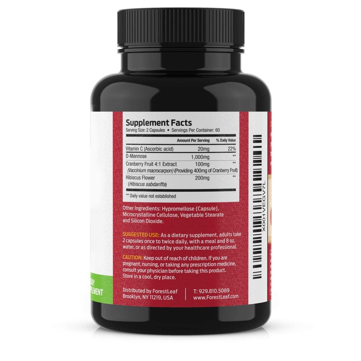 ForestLeaf D Mannose Supplements for Women & Men - D-Mannose 1000mg Capsules with Cranberry, Hibiscus & VIT C - DMannose Pills for UTI, Urinary Tract & Bladder Support - 120 Caps - görsel 1