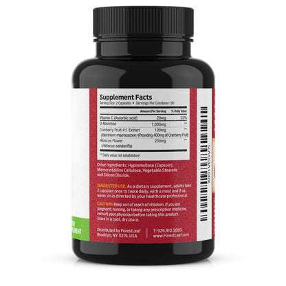 ForestLeaf D Mannose Supplements for Women & Men - D-Mannose 1000mg Capsules with Cranberry, Hibiscus & VIT C - DMannose Pills for UTI, Urinary Tract & Bladder Support - 120 Caps