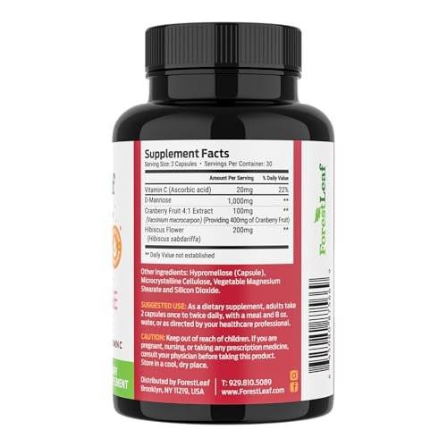 ForestLeaf D Mannose 1000mg Capsules - D-Mannose with Cranberry, Hibiscus & VIT C, Urinary Tract Health for Women and Men, Organic DMannose Pills for UTI, Urinary Health & Bladder Support 60 Capsules - görsel 13