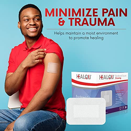 HEALQU Bordered Gauze Island Dressing - 50 Count, 2.4"x4" Sterile Individually Wrapped Gauze Pads with Water-Resistant, Non-Woven Backing - Soft and Breathable Wound Dressing for First Aid & Medical - görsel 2