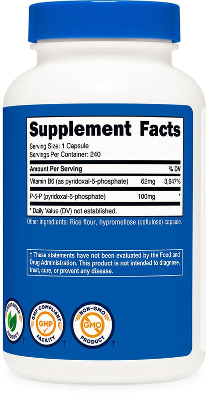 Nutricost P5P Vitamin B6 Supplement 100mg, 240 Capsules (Pyridoxal-5-Phosphate) - Vegetarian Friendly, Non-GMO, Gluten Free