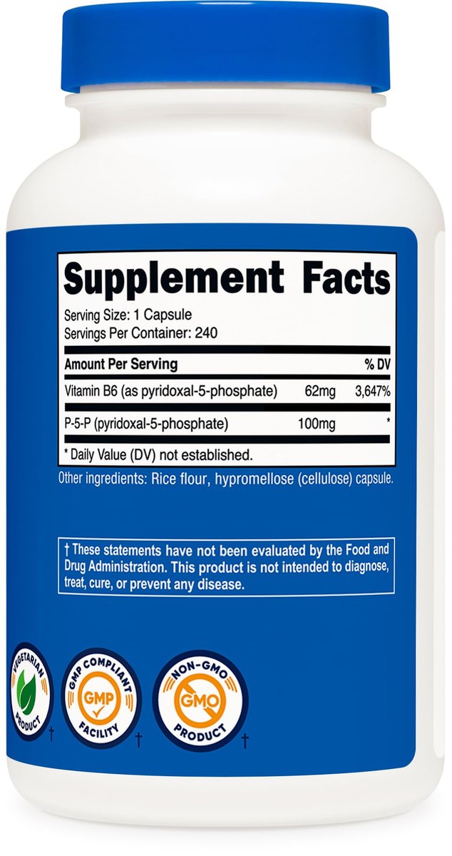 Nutricost P5P Vitamin B6 Supplement 100mg, 240 Capsules (Pyridoxal-5-Phosphate) - Vegetarian Friendly, Non-GMO, Gluten Free - görsel 7