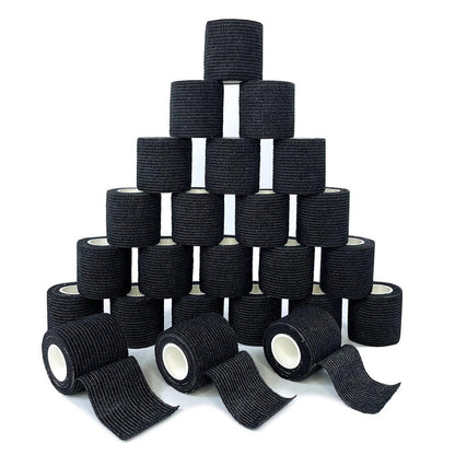 Carbou Self-Adhesive Bandages 24 Pack 2" x 5 Yards - Black Athletic Elastic Cohesive Wrap for Sports Injuries, First Aid, and Pet Care