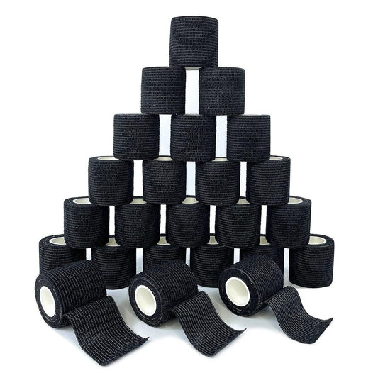 Carbou Self-Adhesive Bandages 24 Pack 2" x 5 Yards - Black Athletic Elastic Cohesive Wrap for Sports Injuries, First Aid, and Pet Care
