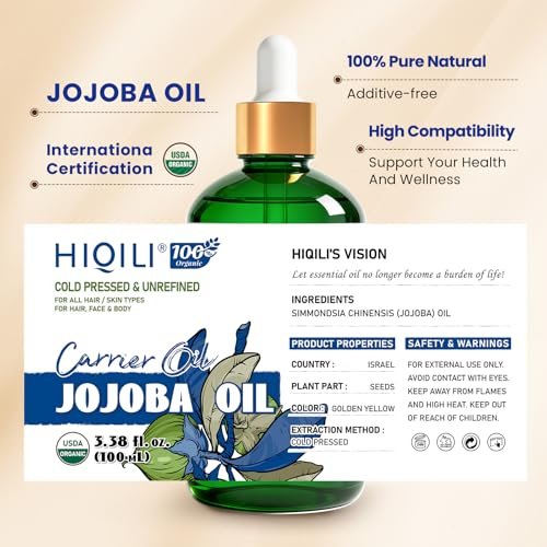HIQILI 100ML Jojoba Oil Organic for Hair Growth, 100% Pure Cold Pressed Unrefined, Included Roller Bottle for Massage - 3.38 Fl Oz - görsel 5