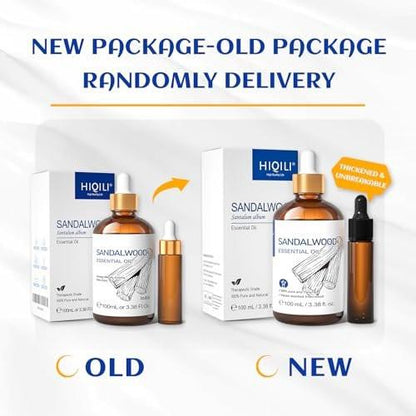 HIQILI Sandalwood Essential Oil, Long-Lasting Scent for Perfume, Diffuser, Soap Making & Candle - 3.38 Fl Oz