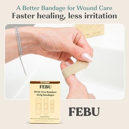 FEBU Bamboo Fabric Bandages | PFAS Free Flexible Fabric Bandages | Latex Free Bandage | Natural Hypoallergenic Bandage for Scrapes, Cuts & First Aid | 1in x 3in | 100 Count Pack - görsel 15