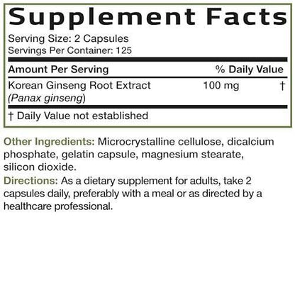 Bronson Korean Panax Ginseng Supports Energy, Endurance & Vitality + Memory and Mental Performance, 250 Capsules